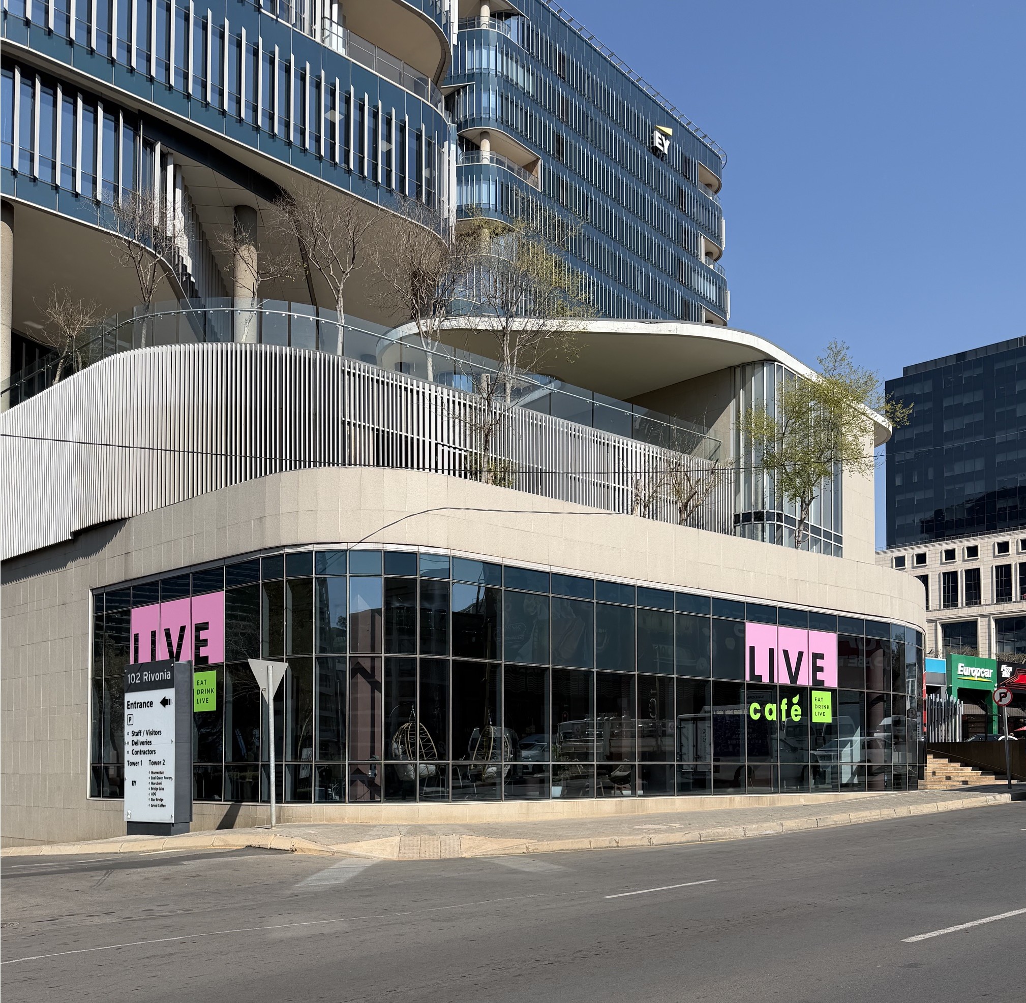 The outside of Live Cafe in Sandton